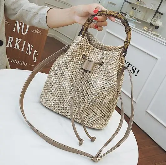 

2019 portable summer bucket with bamboohandle one shgoulder cross body bag