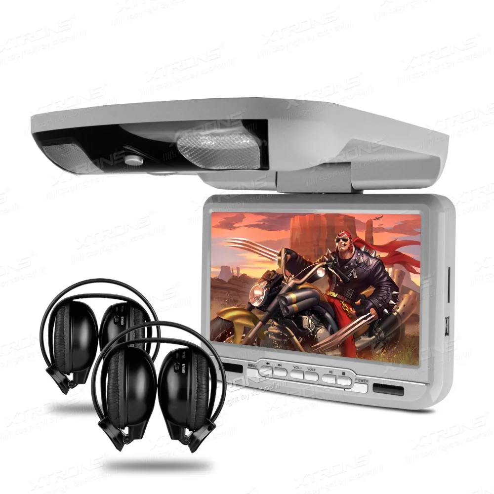 XTRONS Grey Monitor 9" Digital Screen In Car Roof Mounted Overhead DVD