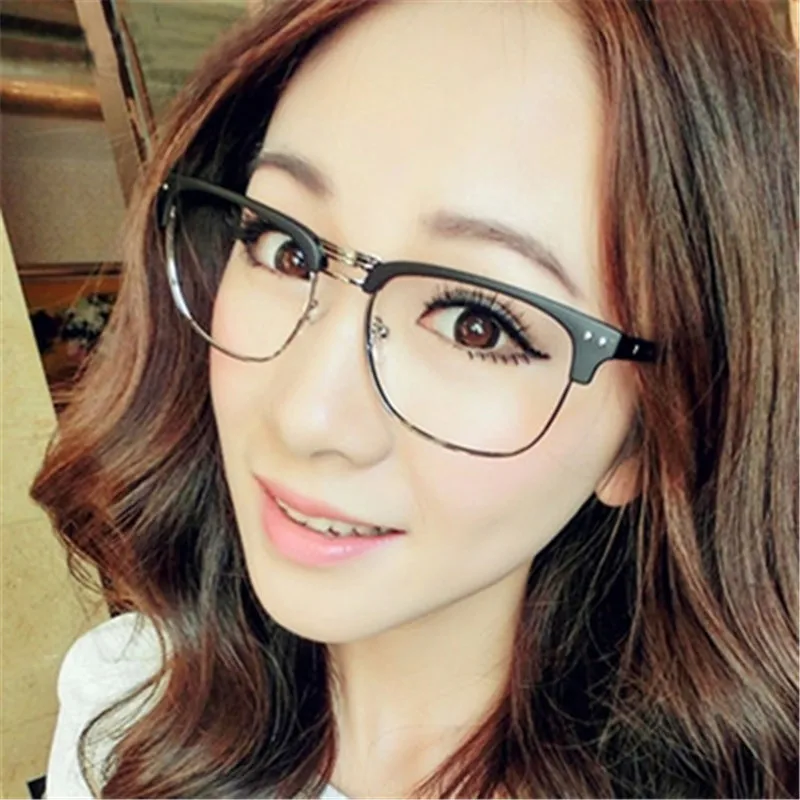 

Fashion Men's Metal Half Frames Square Glasses Frame Retro Women Men Reading Glass Anti Radiation Clear Lens Computer Eyeglass