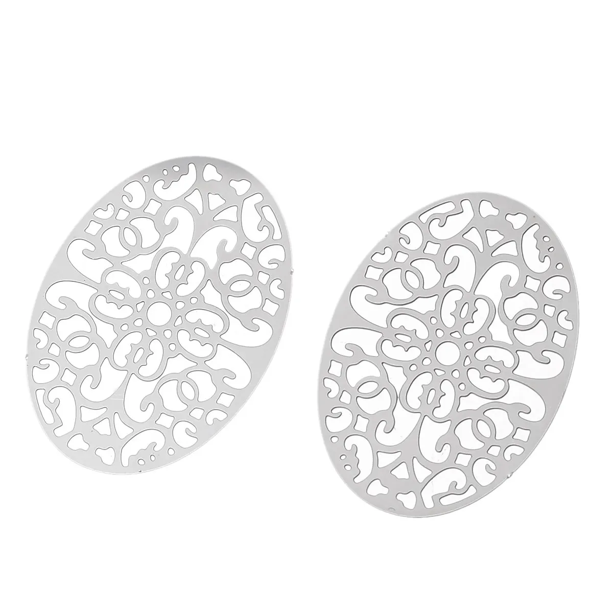Doreenbeads الصغر المقاوم للصدأ الزينة النتائج البيضاوي الفضة لهجة زهرة 29 ملليمتر (1 1/8 \