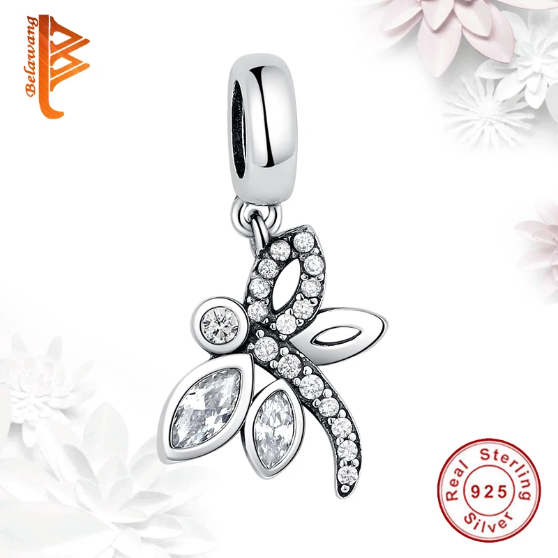 Подлинный 925 пробы Серебряный Кристалл стрекозы бусины Шарм Подходит Pandora браслет ожерелье для женщин DIY ювелирных изделий