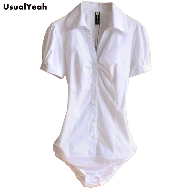 New  Women Body Blouses Shirt Elegant Short sleeve V-neck Collar plicate OL office blusas femininas white S M L XL SY0251 5