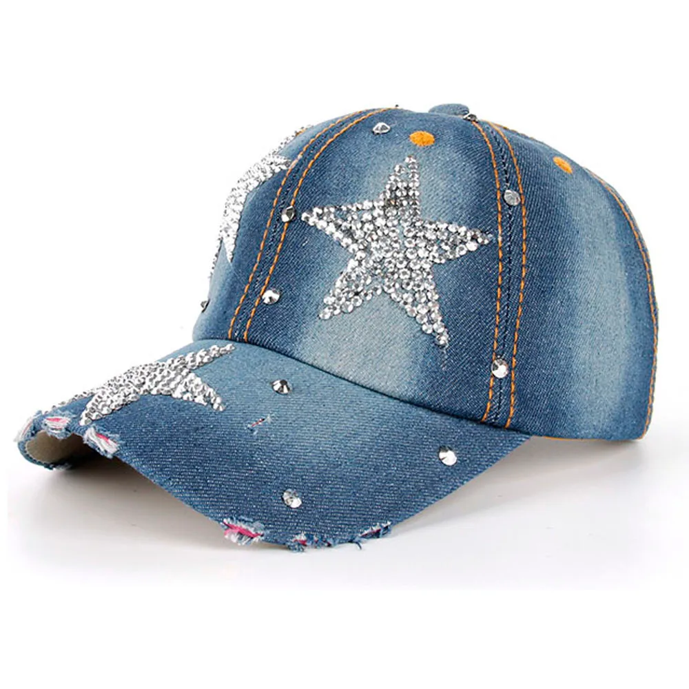Stars Denim Cap Rhinestone Baseball Cap Women's Caps Snapback Hip Hop