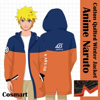 

[STOCK]Anime Naruto Writing the wheel eye Cosplay Winter Cotton Quilted Long Hoodie Jacket NEW free shipping