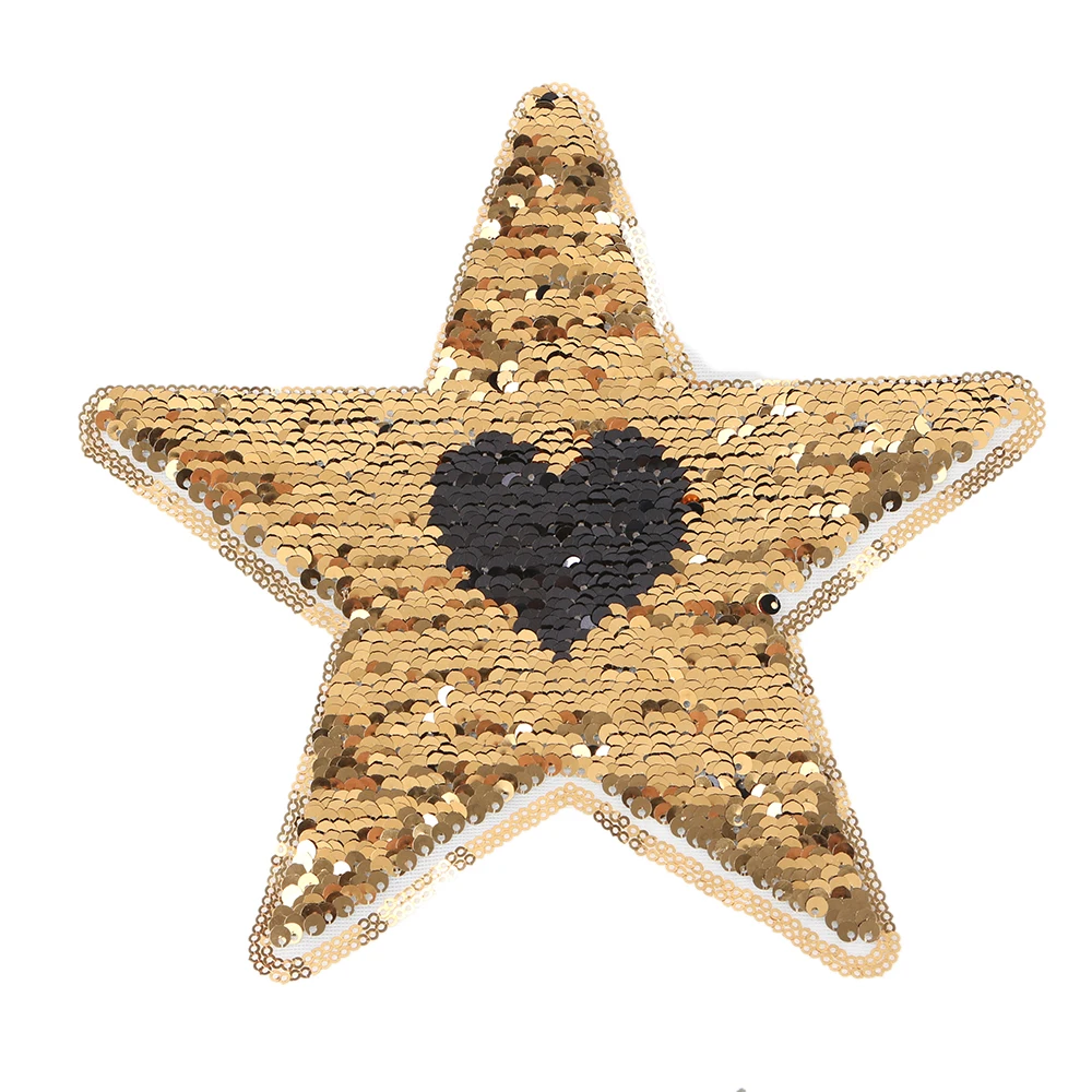 

1Pcs Star Shape Heart Reversible Sequins Sew On Patch for Clothes Coat Sweater Embroidered Paillette Patch Applique DIY Crafts