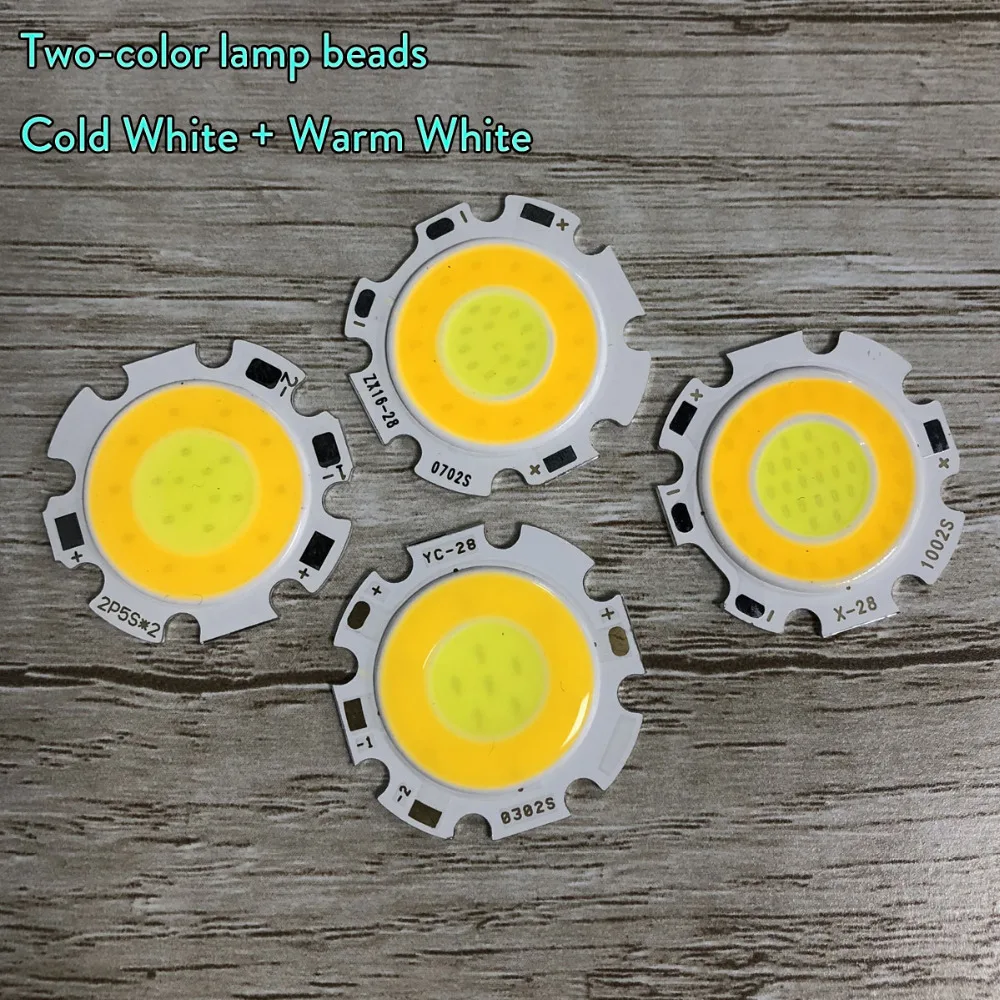 

10Pcs/Set Two-tone Warm White + Cold White LED Light Beads Cob Chip Current 3W 5W 7W 10W Round Chips 280mA - 300mA