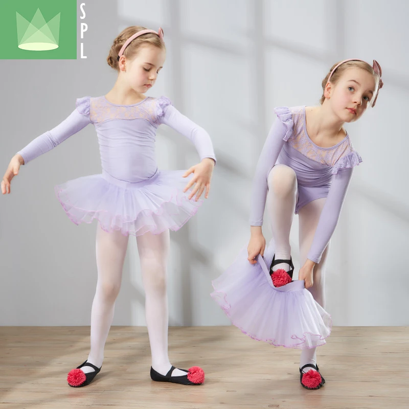 2pcs Children Ballet Dance Clothing Long Sleeve Girls Ballet Veil Suit Kid Gymnastics Practice