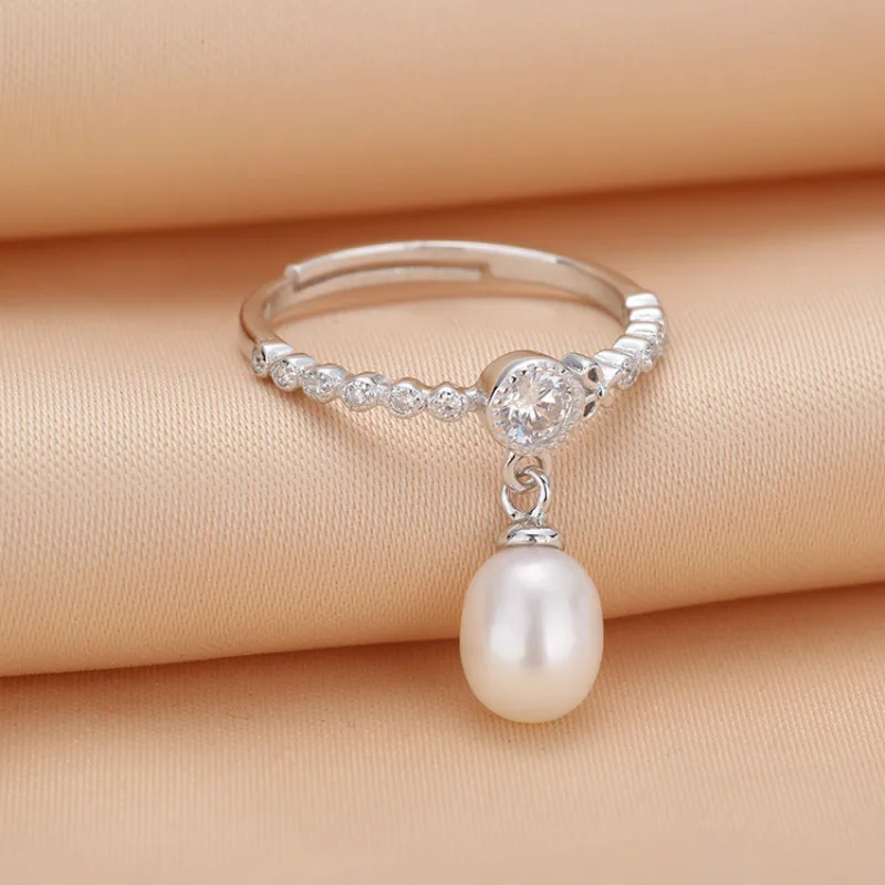 

Fashion Hot Sale Freshwater Pearls Open Rings For Women 100% True 925 Sterling Silver Oval Pearl Elegant Jewelry Ring