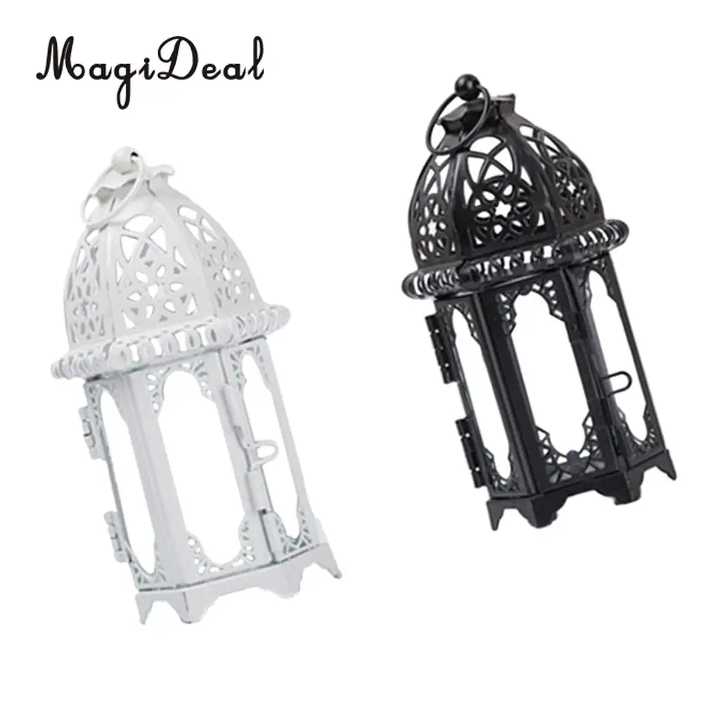 Wrought Iron Glass Wind Light Candle Holder Hanging Lantern Great for Patio Indoor outdoors Events Wedding Party