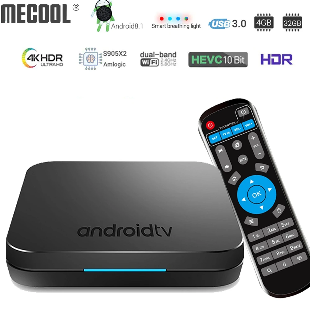 

Mecool KM9 BT4.2 Android 8.1 Amlogic S905X2 Smart TV Box 4GB LPDDR4 RAM 32GB ROM 2.4GHZ/5.8GHZ WiFi Set Top Box 4k Media Player