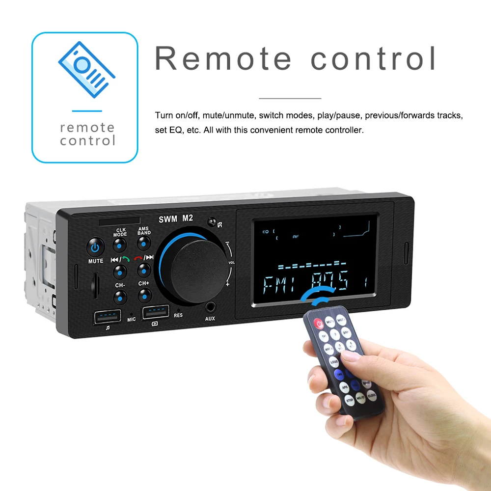 

SWM M2 Bluetooth Car Stereo Audio 60W 3.5mm AUX FM Radio FM MP3 Player USB TF Card Hand-free Call w/ Mic Wireless Remote Control