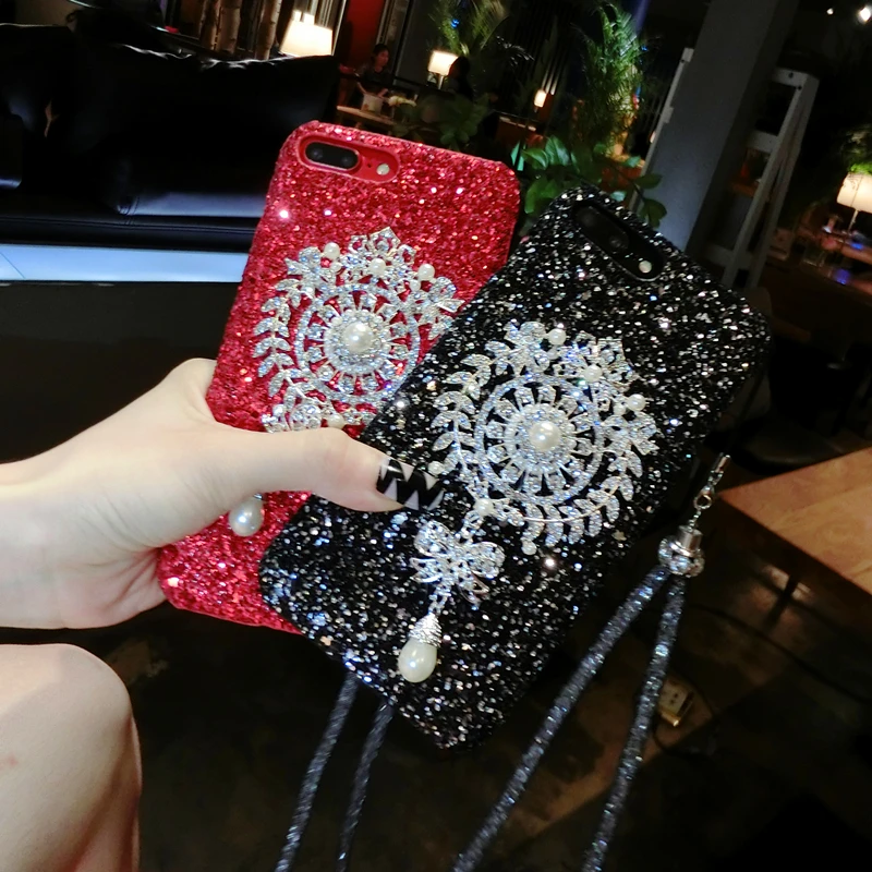 Aoweziic Tide brand mobile phone shell For iphone X XR XS MAX protective sleeve glitter lanyard 7 8 6s Plus Rhinestone glitter