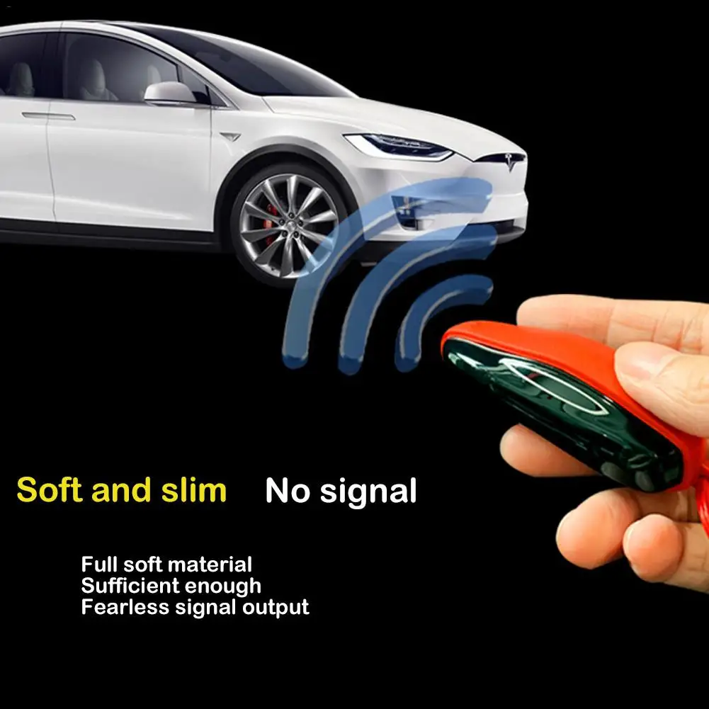 

Modified Silicone Key Pendant Case Cover Key Fob Cover Car Key Protector Holder Key Black Red Optional For Tesla Model 3 S/X