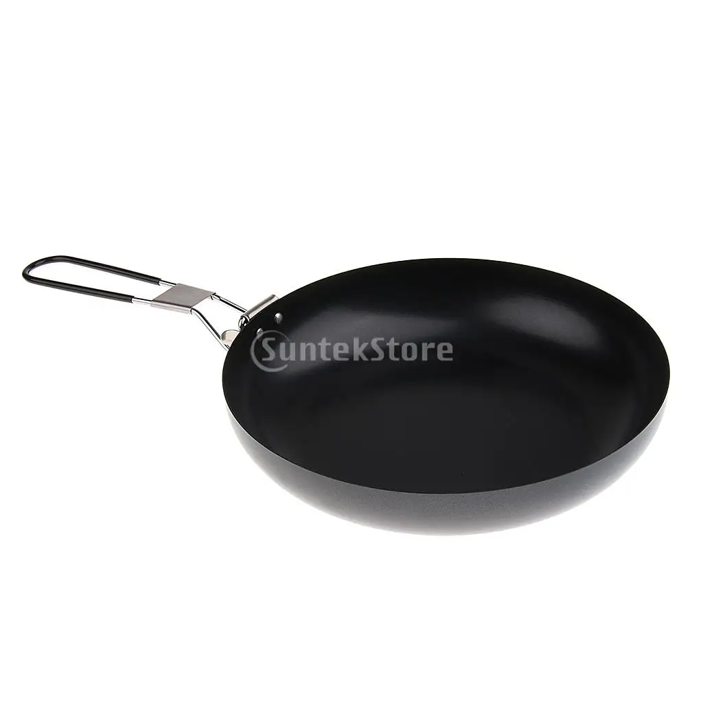 Non-stick Iron Frying Pan Outdoor Portable Camping Folding Pot Cookware with Folding Handle