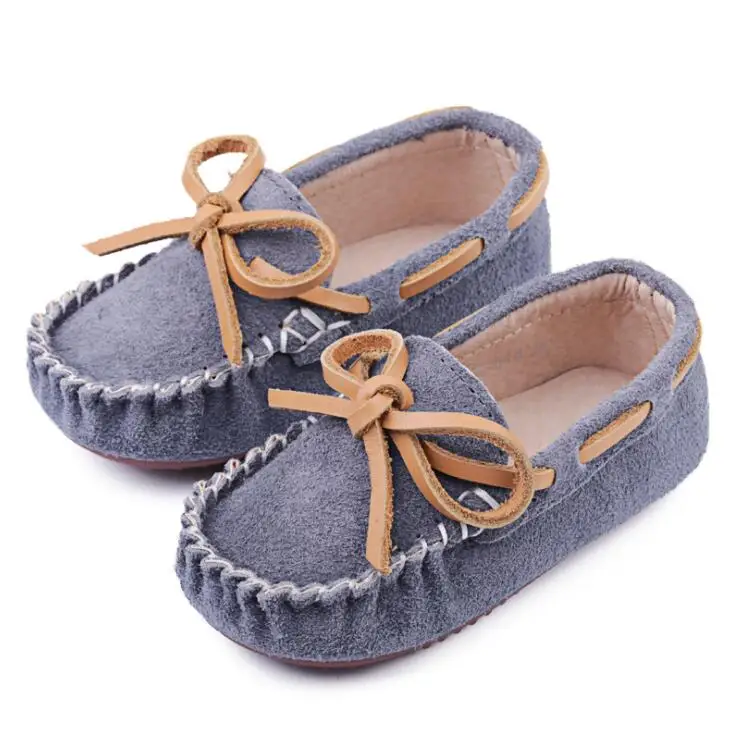 YWPENGCAI/весенне-Осенняя детская обувь для мальчиков; лоферы; мягкие удобные мокасины на плоской подошве для девочек; обувь из натуральной кожи; размеры 21-30 - Цвет: Серый