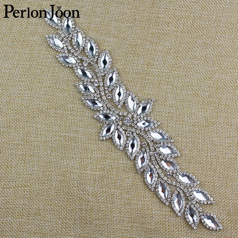 

9.84*2.36 inch Long glass leaf rhinestone applique crystal patch Hot-Fix for wedding sleeves boots clothing accessories TJ 031