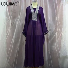 Factory Real Made Long Sleeve Muslim Evening Dress V Neck Muslim Women Islamic Dress Abaya Turkish Evening Gowns