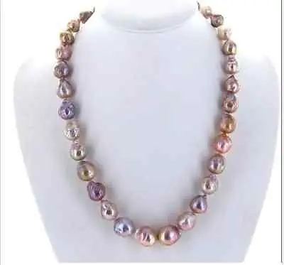 

HOT## Wholesale FREE SHIPPING elegant natural 12-15mm gold pink purple Kasumi pearl necklace 17inch