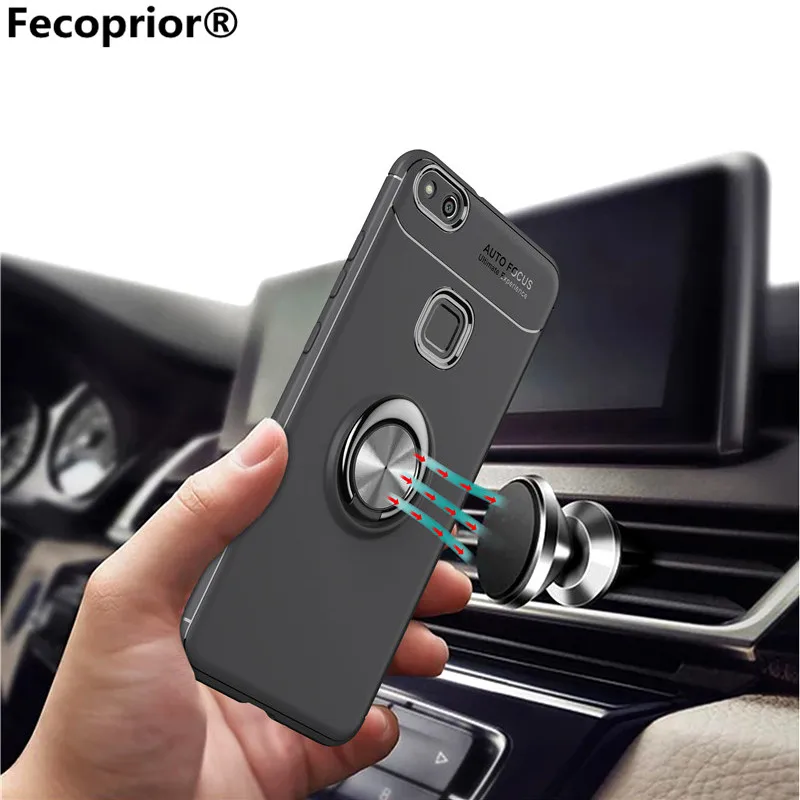 

Fecoprior P10Lite Metal Ring Case For Huawei P10 Lite Back Cover Car Holder Suction Stand Soft Silicon Celulars Fundas Coque