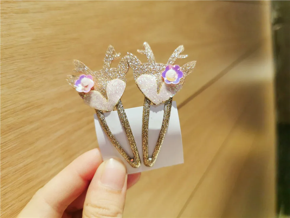 Boutique ins 12Sets Fashion Cute Glitter Deer Rabbit Snap Clips Floral Pig Fox Hairpins Princess Headwear Hair Accessories