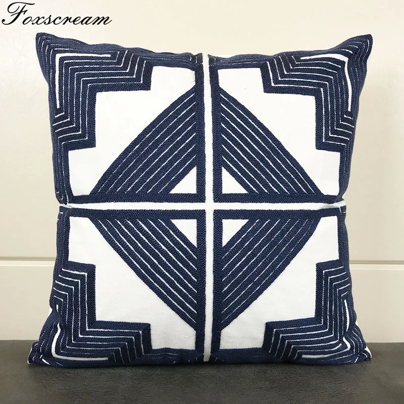 Синяя вышитая наволочка для подушки домашний декор хлопковая наволочка с вышивкой геометрический диван наволочка 45X45 см - Цвет: 2