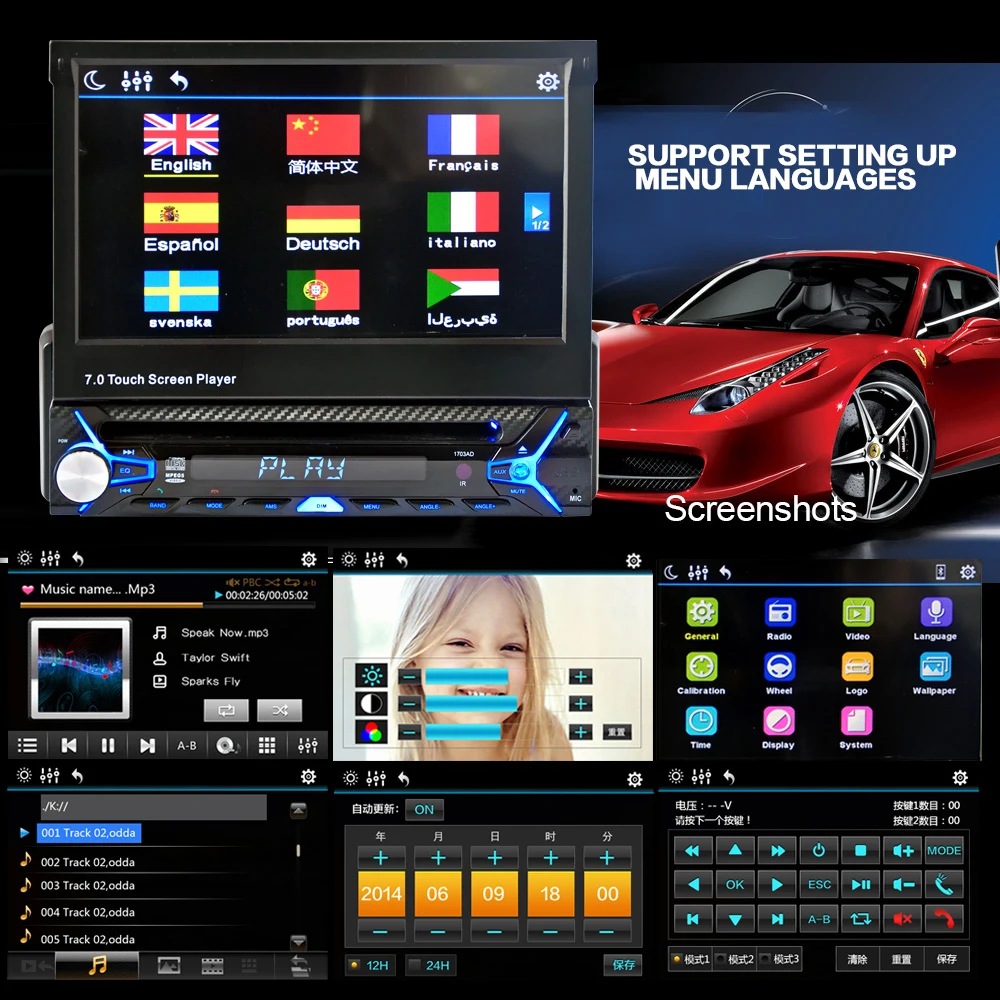 Perfect Universal 7" 1 Din Car Video with Automatic Retractable HD Contraction Touch Screen BT Car MP5 Player Audio 2