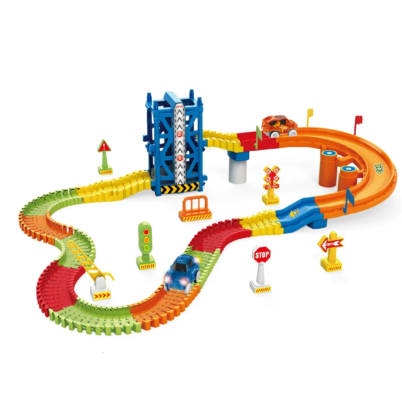 

Track Car Railway Race Car boys Toys Electronic Track Play Set Flash Light DIY Play Set Bend Flexible toys for children