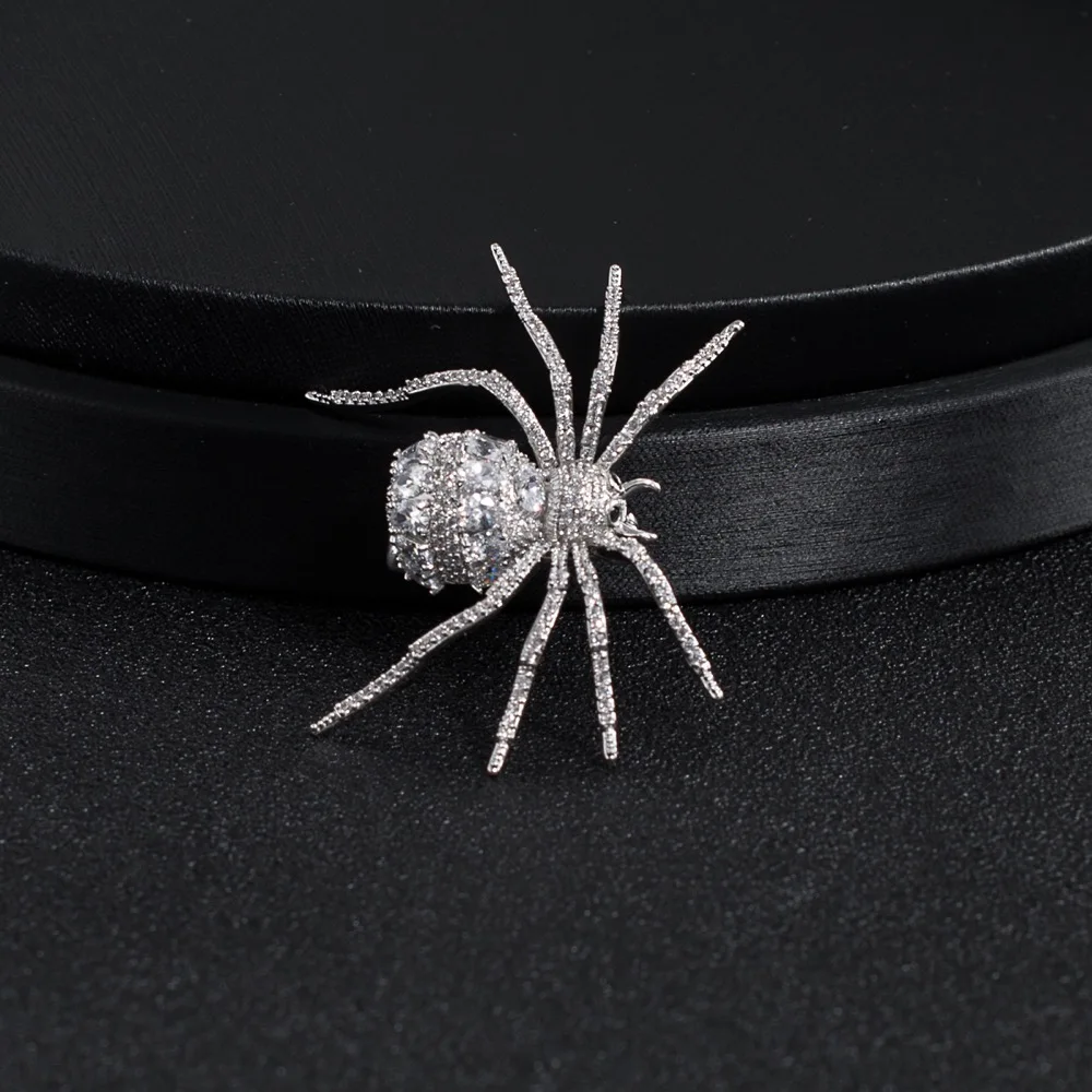 Кристалл кубического циркония серебряная брошь в виде паука брошь булавка, кулон женские ювелирные аксессуары XR04054SIL