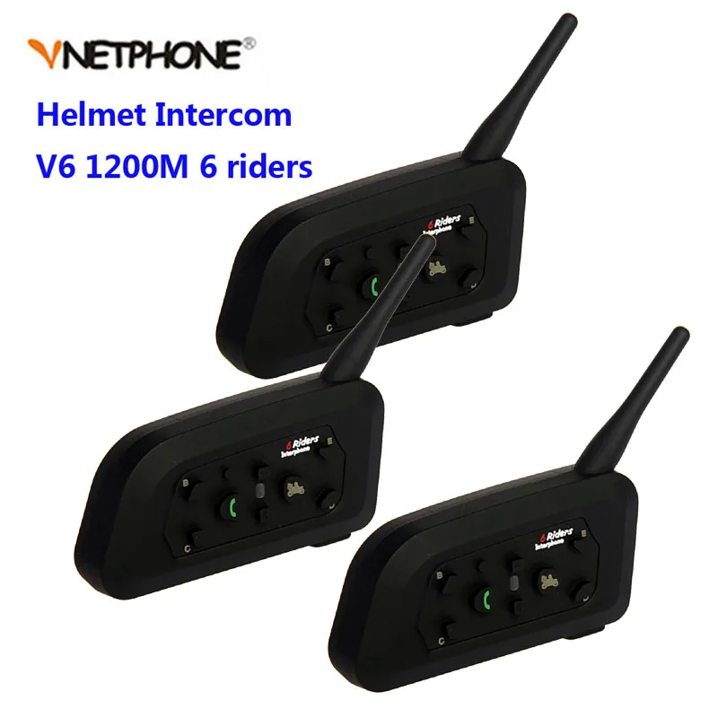 Vnetphone 3 шт V6 мотоциклетный шлем Bluetooth гарнитура Интерком 6 всадников 1200 м беспроводной Intercomunicador BT Interphone