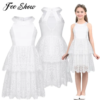 

Big Girls Summer Evening Dress Vestidos Children Tiered Lace Dress Princess Baby Girl 6-14Y Party Dresses Kids Fashion Clothes