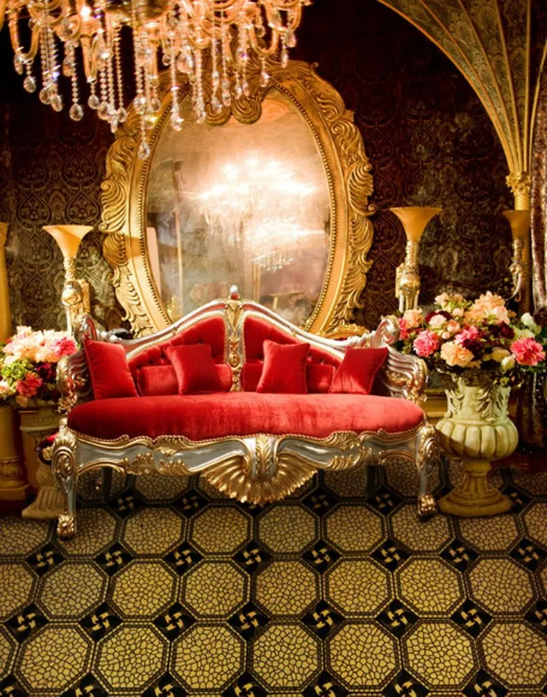 

5x7ft Vintage Gold Living Room Mirrow Sofa Photography Backdrops Photo Props Studio Background