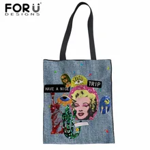 FORUDESIGNS/женская сумка с принтом персонажей, Холщовая Сумка на плечо для путешествий, сумка для девочек-подростков, сумка для покупок