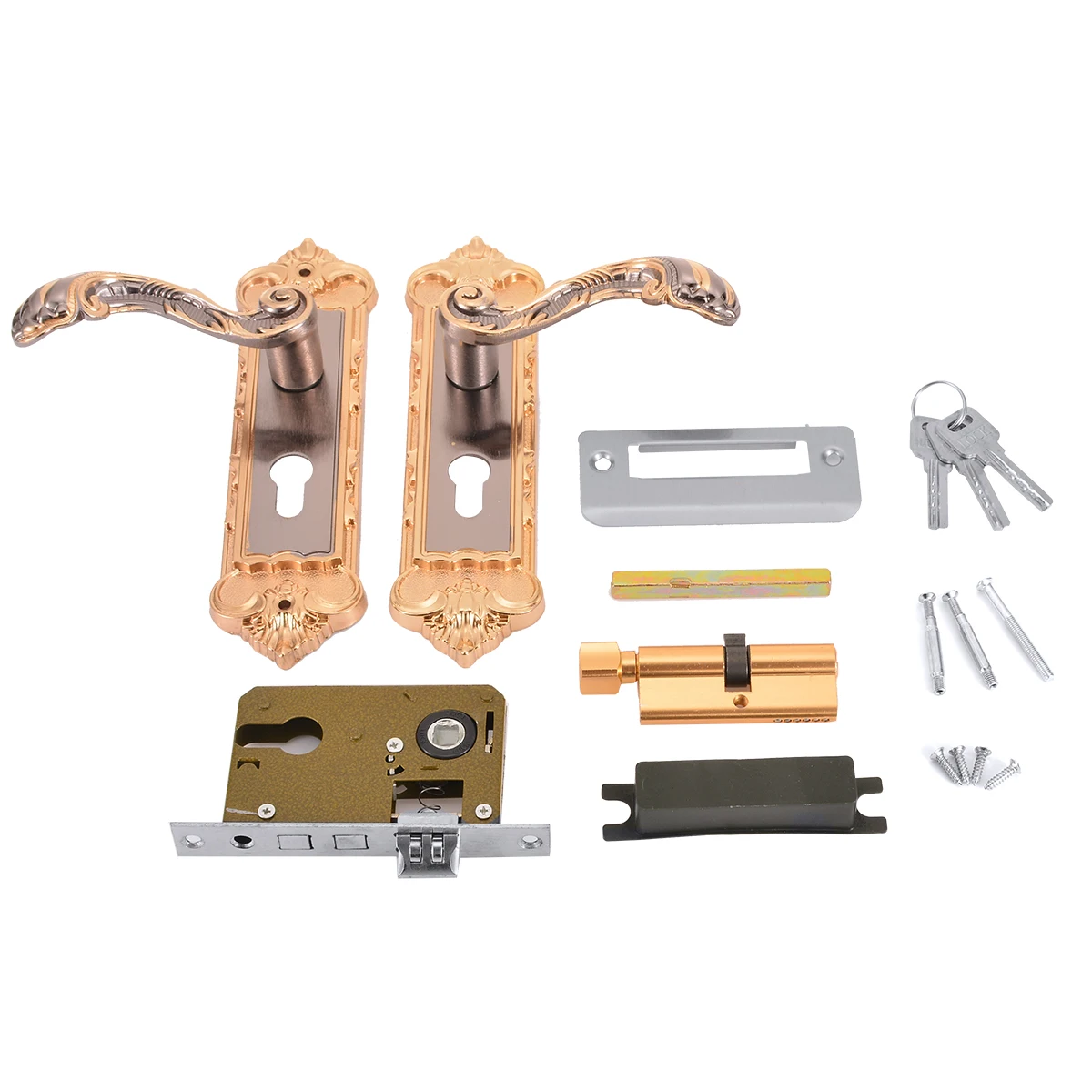 2Pcs Antique Door Handles Locks Home Security Entry Door Handles Dual Latch Locks Set with 3 Key For Household Door Hardware