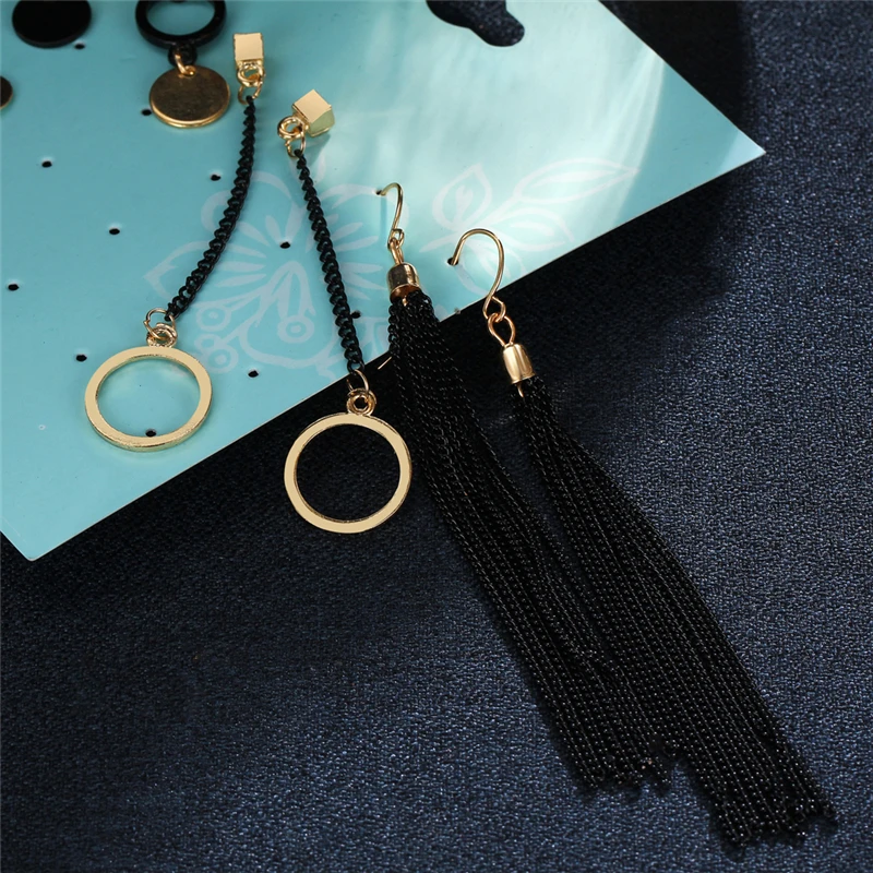 AY-4-Pairs-Set-Geometric-Vintage-Stud-Earrings-For-Woman-Contrast-Tassel-Round-Gold-Black-Color (3)