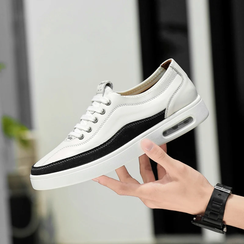 

Men Loafers Flat Summer Simple wild Shoes Genuine Leather Barefoot Casual Shoes Solid Man High Quality Air Cushion Sneakers C4