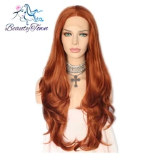 BeautyTown ручной вязки красновато-коричневый Волнистые Стиль термостойкие синтетические передние кружева Косплей вечерние парик для свадебного подарка