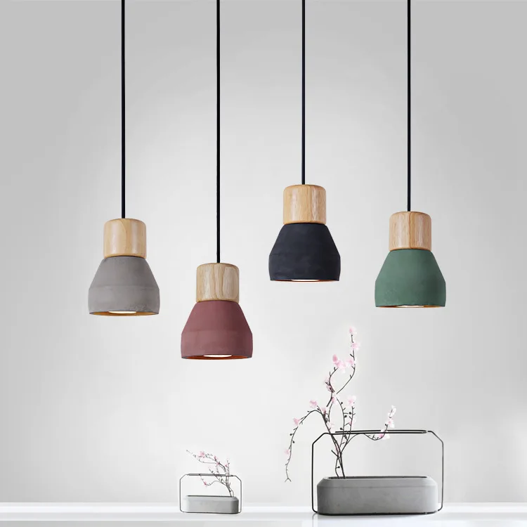 Nordic Ash Wood Cement Pendant Lamp Modern Concret Red Blue Black Gray Cement Pendant Light Drop Home Light Vintage Dining Room Lamp (4)