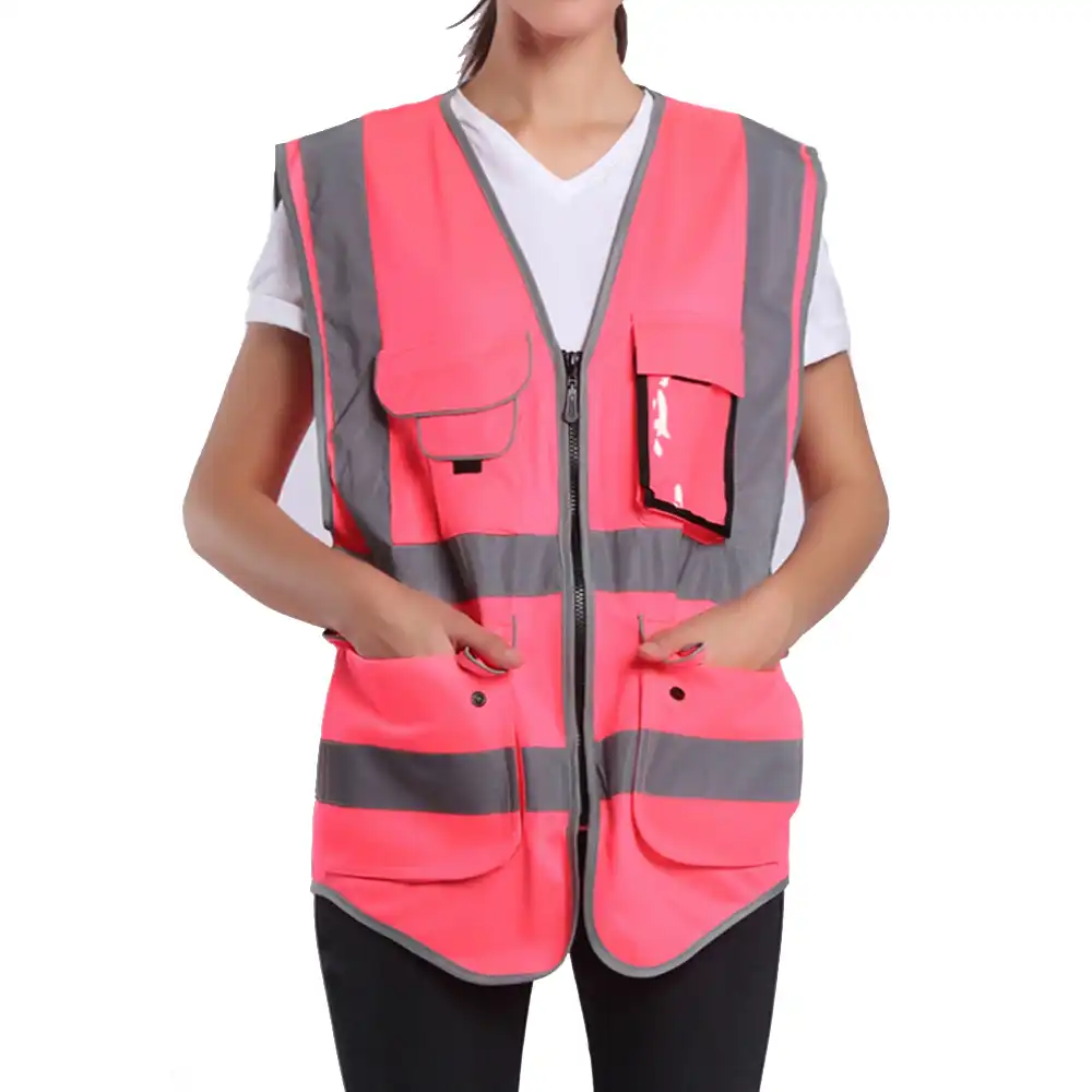 Pink Safety Vest For Women Hi Vis Vest With Reflective Stripes Safety Vest With Pockets And 