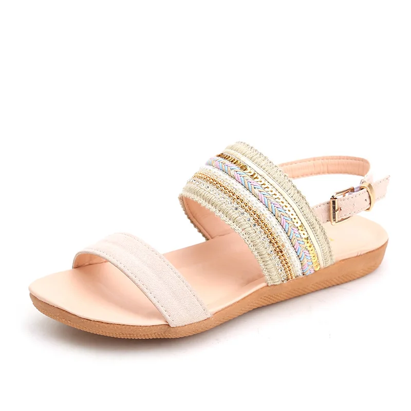 

Gladiator Style Women Sandals 2019 Summer Flat Shoes Woman String Bead Bling Sandal Female Fashion Flats Shoes Big Size 36-41