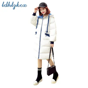 

Winter Coat Women Black Plus Size Hooded Parka 2018 Korean Office New Long Loose Thick Warmth Fashion Slim Jacket Feminino CX349