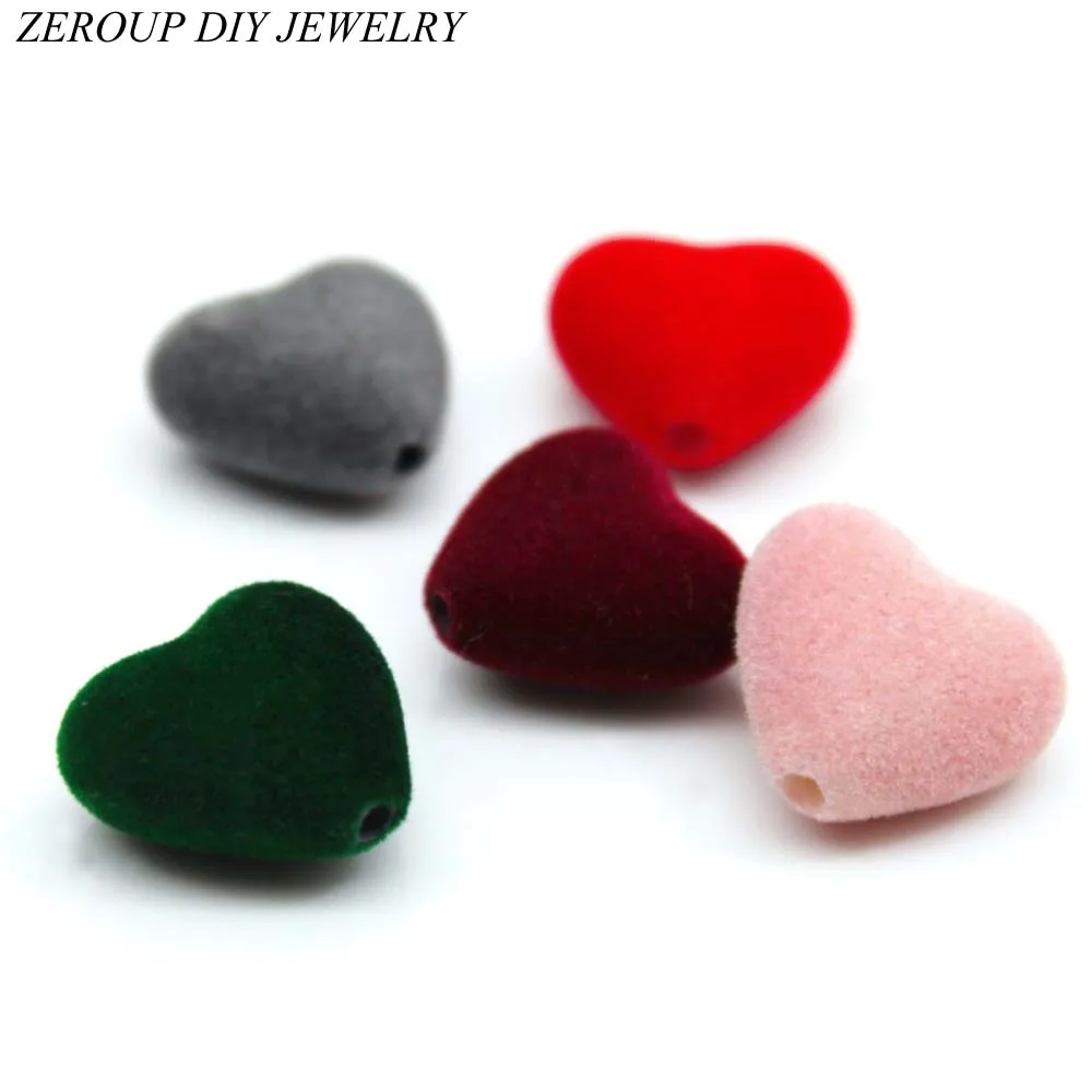 

ZEROUP Heart Charms Flocking Double Holes Beads Diy Pendant Necklace Bracelet Material Jewelry Accessories 10pcs