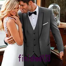 Модный стиль на одной пуговице темно-серые смокинги друзей жениха Мужские свадебные костюмы для выпускного вечера Жених(куртка+ брюки+ жилет+ галстук) K: 536