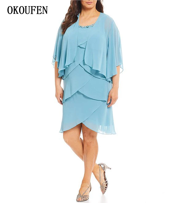 

Plus Size Short Mother of the Bride Dresses for Wedding 2019 Chiffon 2-Piece Tiered Jacket kurti vestidos de madrinha farsali