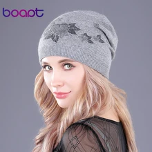 [boapt] предотвращать холодно толстый зима женский пол колпачки шерсть вязаный девочки шапка шляпа черепа черепах сердце печать складки повседневная головные уборы для женщин