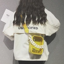 Прозрачная сумка из прозрачного ПВХ пластика, сумка через плечо, акриловая цепь, пляжные женские кошельки, клатч, желтый цвет, женская летняя сумка на плечо