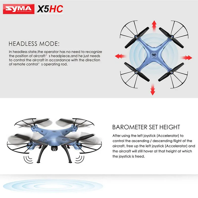 SYMA X5HC Drohne 2.0MP HD камера Aviao дроны Радиоуправляемый квадрокоптер Безголовый режим высокой фиксации функция 2,4 ГГц 4CH 6 осевой гироскоп Дрон