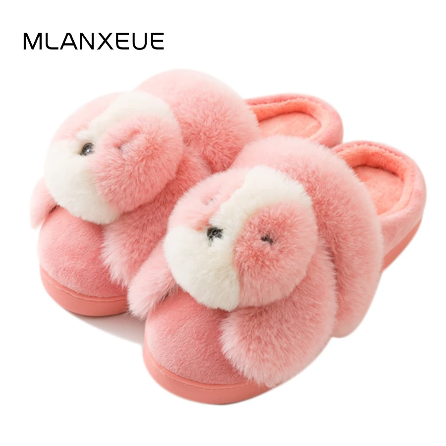 MLANXEUE Kawaii Cartoon Dog Plush Women Cotton Slippers Cozy Slip On Home Slippers For Women Chic Warm Ladies Shoes Slippers