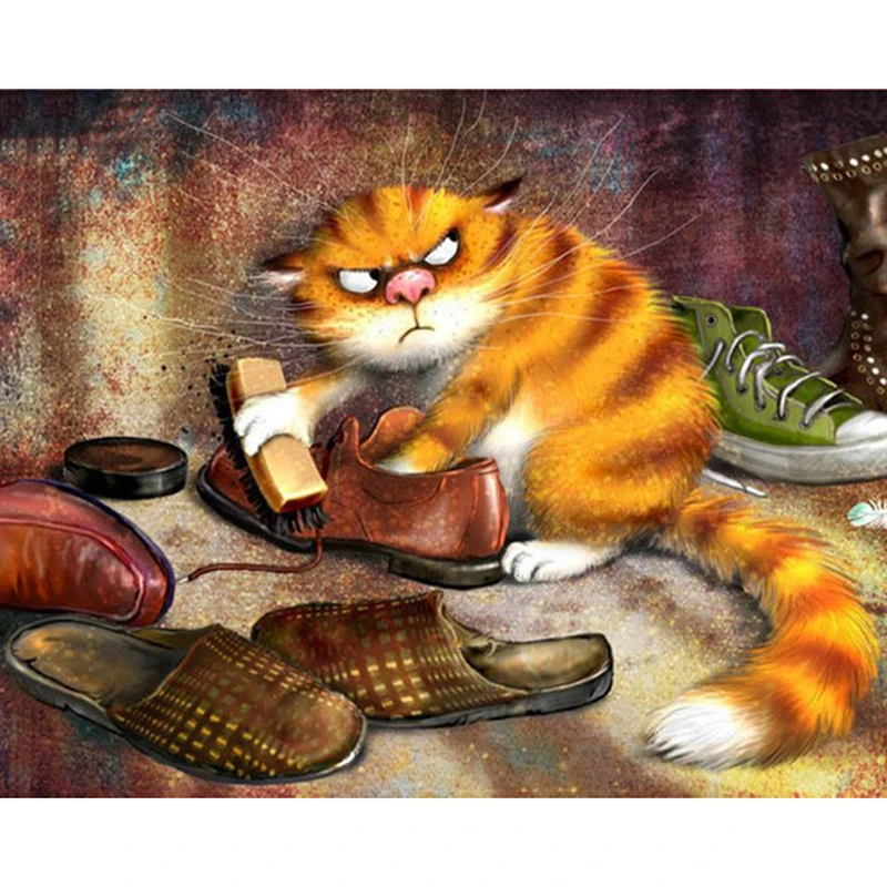 Full Drill 5D DIY Diamond Painting Wipe Leather Shoes Cat 3D Embroidery Cross Stitch Mosaic Rhinestone Decor Gift