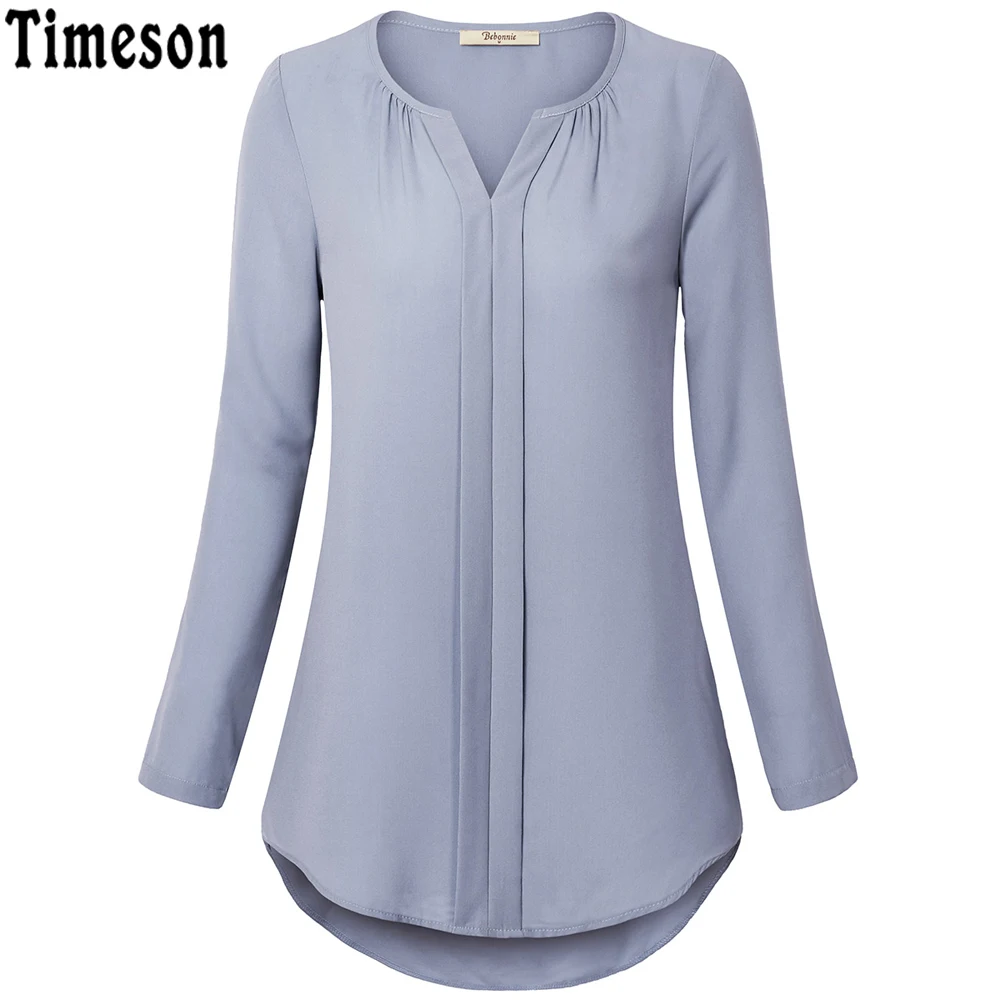 Timeson Long Sleeve Women Autumn Blouse Solid Color Loose Hem Shirt For Female Leisure Spring Simple Femme |