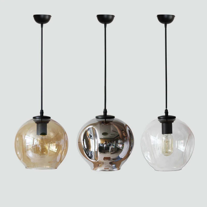 Modern pendant lights copper chrome glass ball lamp shades for dining room living room pendant